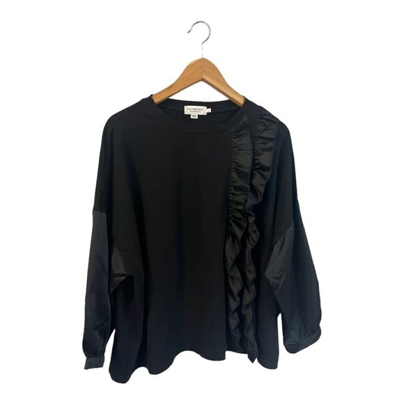 Molly Bracken Tops - Lili Sidonio Molly Bracken Ruffle Shirt Long Sleeves Size Large L Black Cotton